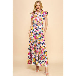 Abelia Print Satin Tiered Maxi PINCH Dress