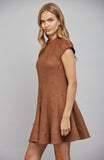 Cora High Neckline Flare Suede Mini FATE Dress