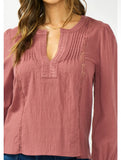 Lovestitch Selma Long Sleeve Embroidered Pintuck Blouse with Lace Trim