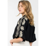 Ellie Black Emboidered Puff Sleeve THML Top