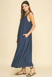 PINCH Sadie Solid Maxi Dress with Ball Trim Neckline