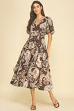 PINCH Marcie Paisley Puff Sleeve Midi Dress