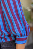 Tricia Side Cover Button Puff Sleeve Stripe VOY Top