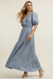 PINCH Lara Striped Puffed Sleeve Tiered Maxi Dress