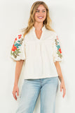 Hayden Embroidered Puff Sleeve THML Top