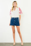 THML Shay Floral Pattern Puff Sleeve V Neck Top