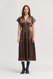 Astrid Grade and Gather Chocolate Ruffle Satin Midi Dress