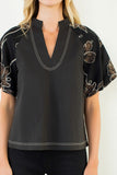 THML Grace Puff Sleeve Embroidered Top