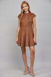 Cora High Neckline Flare Suede Mini FATE Dress