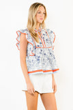 THML Brena Flutter Short Sleeve Palm Tree Top