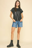 Adair Faux Leather Cap Sleeve Pinch Top
