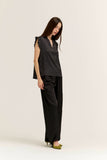 Gabriela Grade and Gather Polka Dot Ruffle Satin Sleeveless Blouse