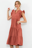 Reini Flutter Sleeve Tiered THML  Dress-SALE
