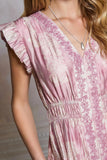 Nina Ruffled V Neck Tiered A Line Midi Current Air Dress
