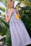 Kimberly Striped Embroidered Details Midi Skies are Blue Dress