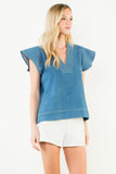 THML Ciara Short Sleeve V Neck Denim Top
