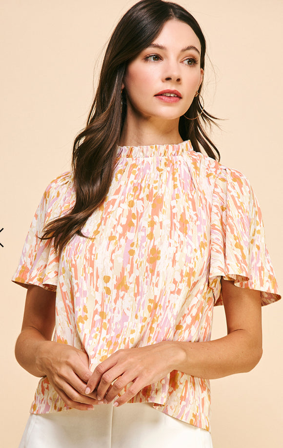 Melissa Orange Multi Print Pinch Blouse