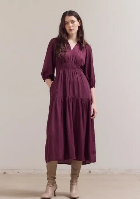 Carmen 3/4 Sleeve Satin Midi Grade and Gather Dress