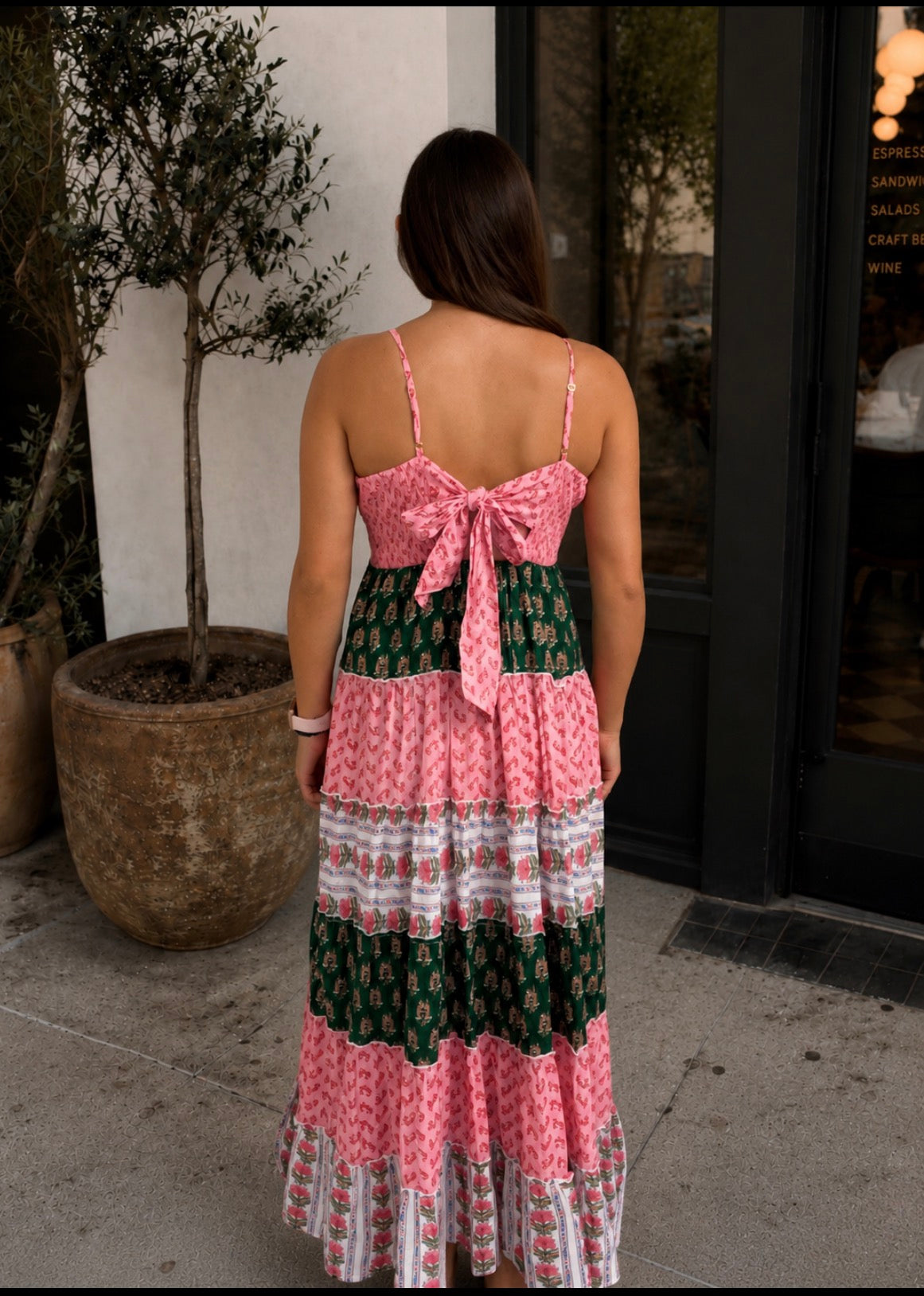 THML Beatriz Thin Strap Patterned Tiered Maxi Dress