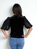 Gail Floral Embroidery Puff Sleeve Velvet THML Top