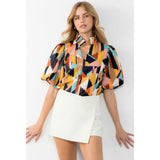Lila Abstract Print Puff Sleeve THML Blouse