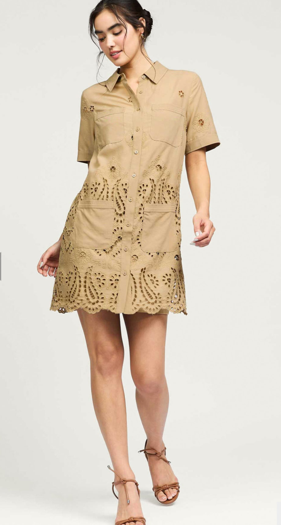 current air mini dress Lisa Khaki Eyelit Current Air Mini Dress- SALE S