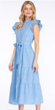 Dora Light Blue Eyelet Lace Waist Tie She + Sky Midi Dress