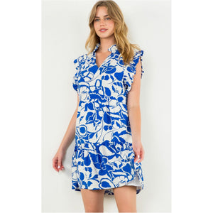 Chelsea Blue White Floral Print THML Dress