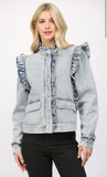 Sophia Ruffle Detail Washed  Denim FATE Jacket