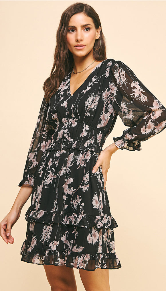 Clara Black Printed PINCH Dress