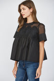 Carlie Mesh Combined with Applique Babydoll FATE Top