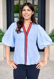 THML Adele Puff Sleeve Striped Top