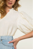 Ellie Cream Emboidered Puff Sleeve THML Top