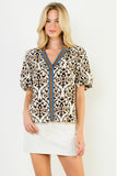 Catherine Print Bubble Sleeve with Contrast Band THML Top