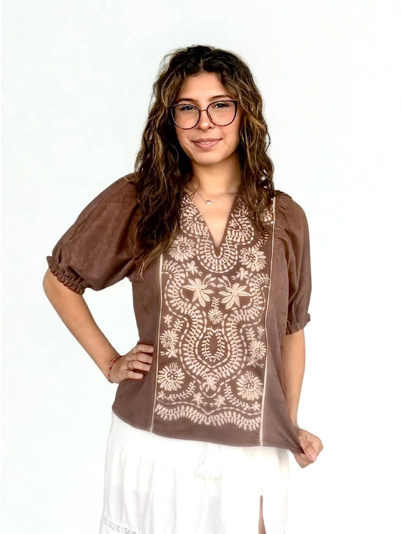 Lucille Puff Sleeve Embroidered Detail THML Top