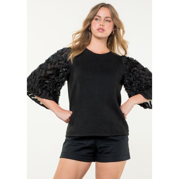 Sasha Black Textured Puff Sleeve THML Top - SALE