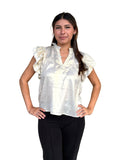 Sherri Flutter Sleeve Shimmery V neck THML Top