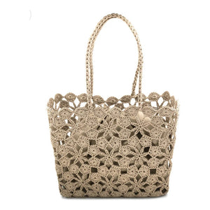 Liz Khaki Mediterranean Crochet Tote BC Bag