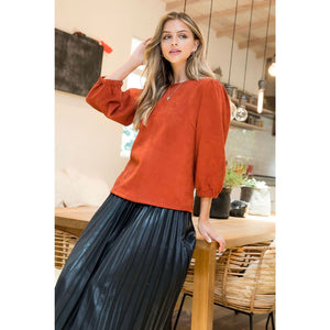 Stasie Suede Balloon Sleeves THML Top