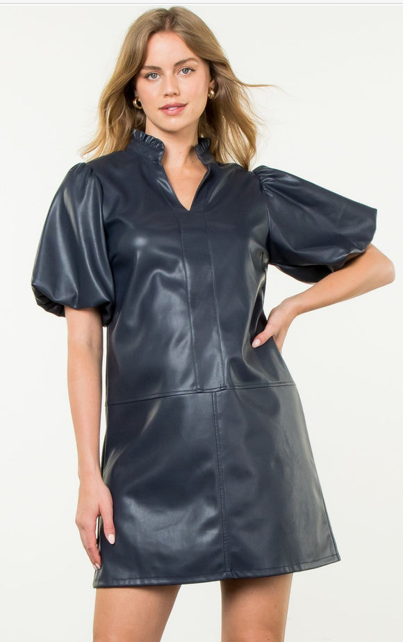 Liv Navy Leather THML Dress