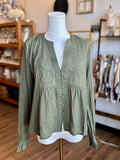 Lovestitch Diana V Neck Embroidered Button Down Top