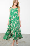 Hilary Green Leaf Print Maxi THML Dress
