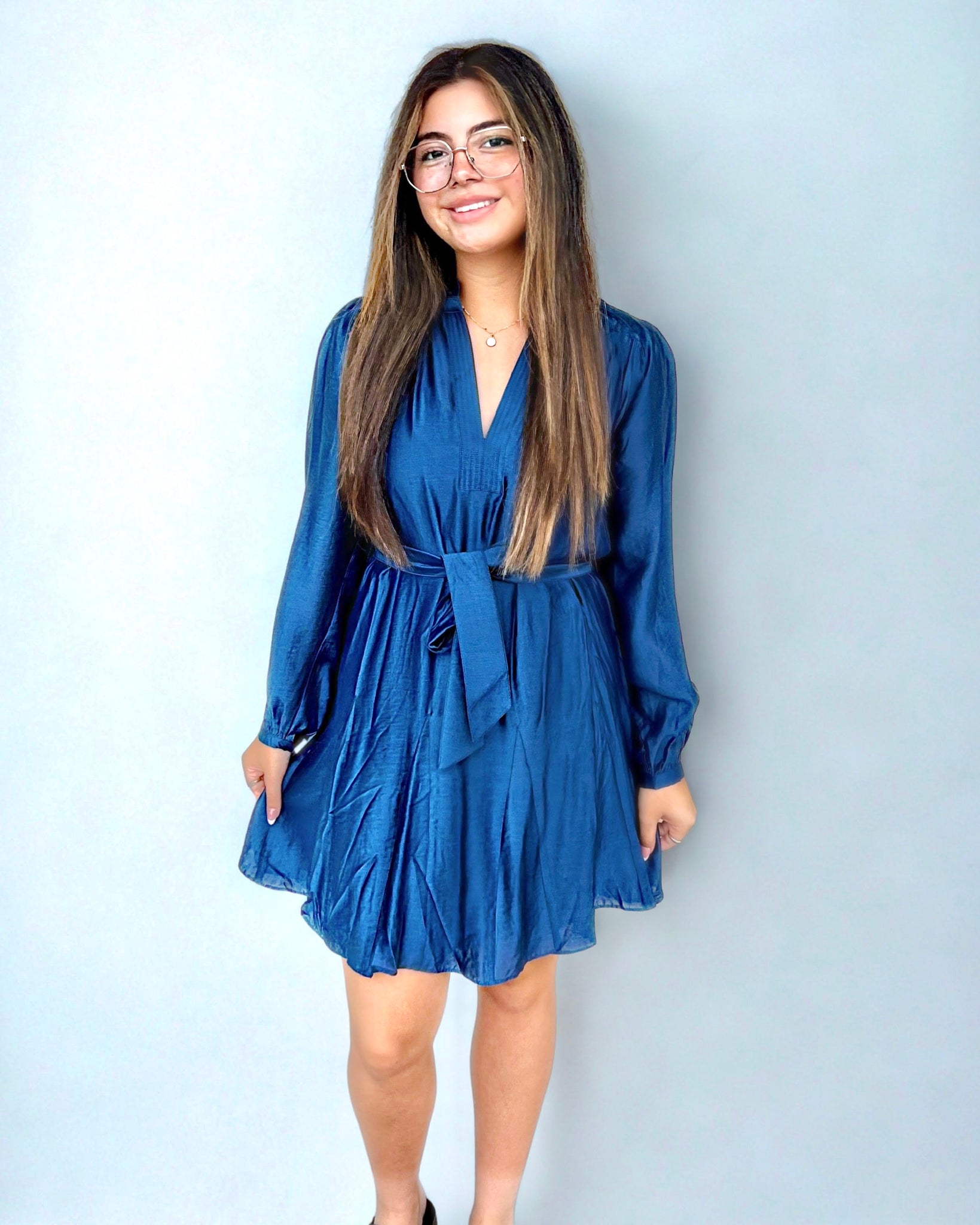 current air long sleeve dress Current Air Long Sleeve Pleated Mini Dress