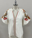 Lucy Embroidered Detail Puff Sleeve Corduroy THML Top