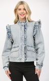 Sophia Ruffle Detail Washed  Denim FATE Jacket