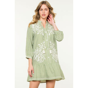 Kary Embroidered Green Stripe THML Dress