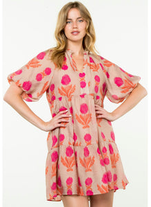 Kresta Rose Print Elbow Sleeve THML Dress