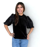 Gail Floral Embroidery Puff Sleeve Velvet THML Top