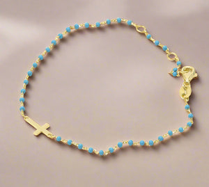 Cross Dainty Turquoise Beads Bracelet