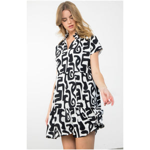 Laura Black White Printed Sleeve THML Dress